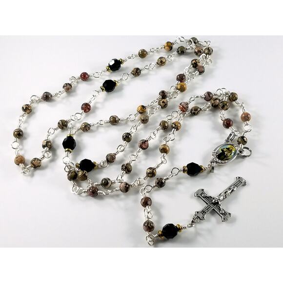 St. Francis of Assisi 5 Decade Rosary, Gemstone & Crystal Beads, Silver Plated - Picture 8 of 10